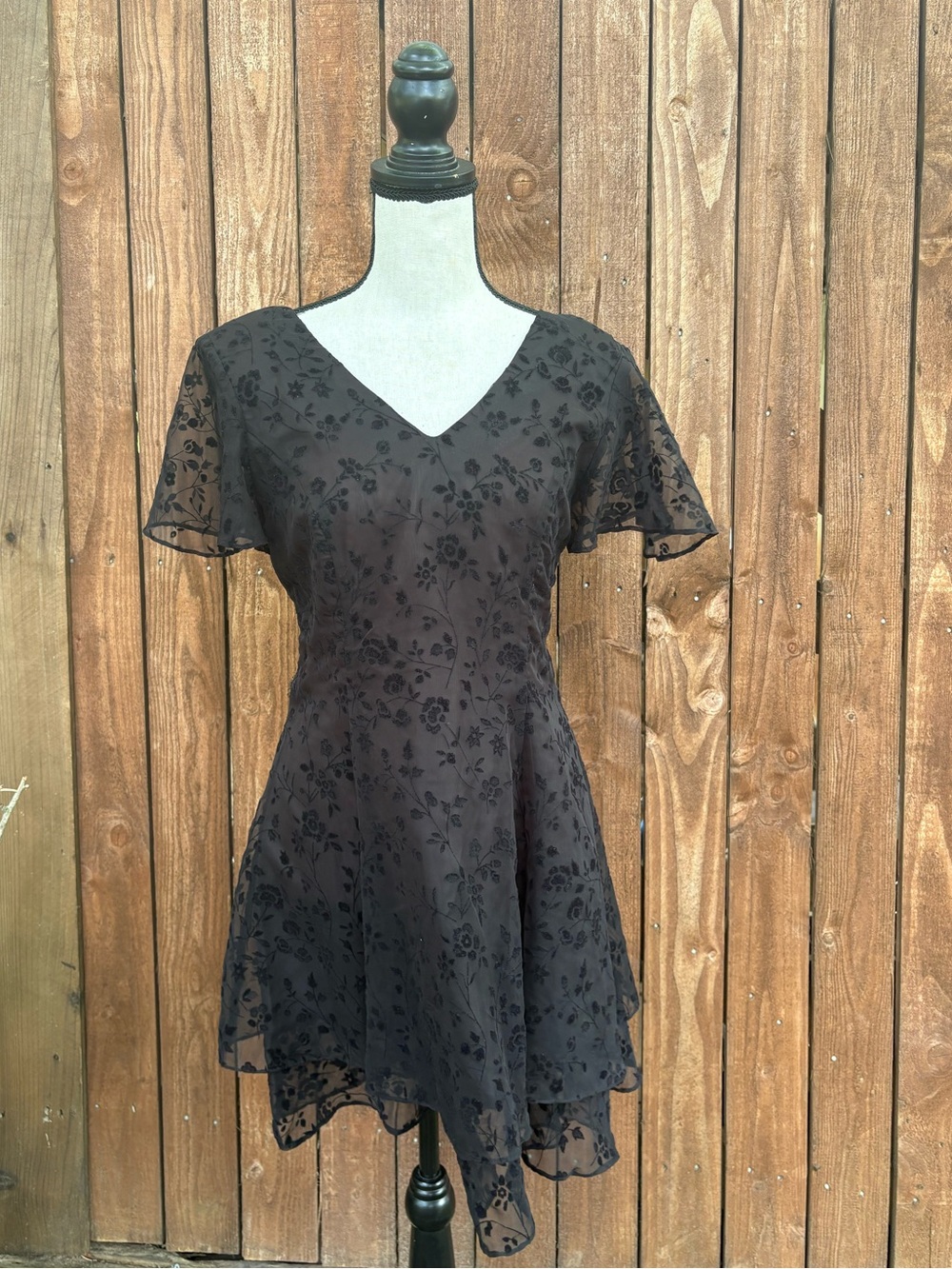 Vintage Y2K CDC Carmen Desiree Company Black Floral Flounce Ruffle Mini Dress